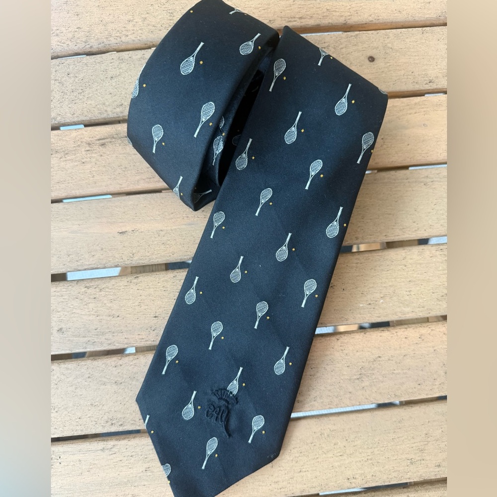 Vintage Countess Mara Ivy League Tennis Racquet Men's Neck Tie Black *Rare *